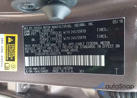 2018 Toyota Highlander Limited Platinum z USA, uszkodzony, nr VIN 5TDDZRFH5JS880216